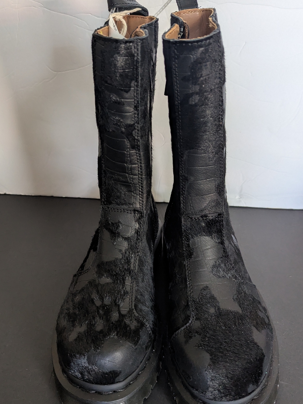 Dr. Martens Rejena Hair On Croc Emboss Leather Limited Edition Boots Black 7